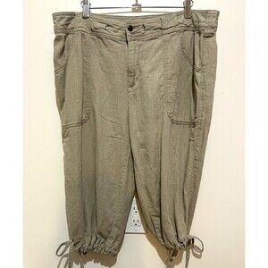 Cabela's Khaki Linen Capri Pants Relaxed Fit Pockets Drawstring Hem